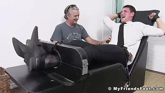 Business gay restrained by foot fetish dominant master