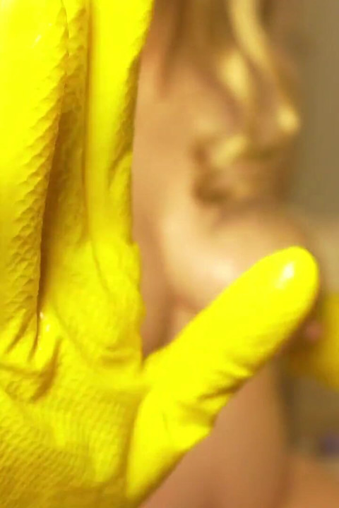 Indian Pregnant Stepsister Wears Yellow Latex Dishwashing Gloves and Oils up Her Big Pregnant Belly Then Plays with