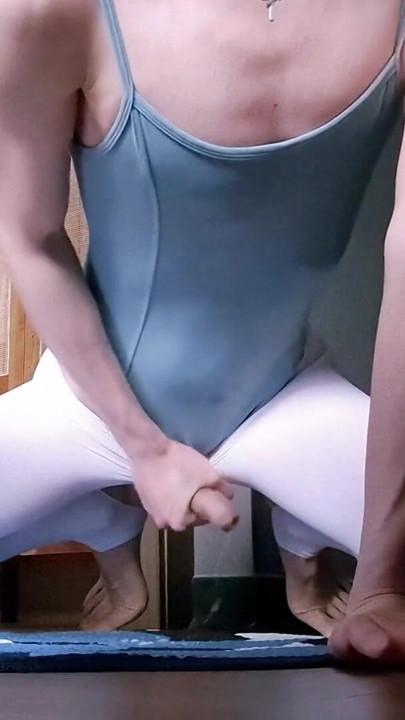 Slim Asian Ballet Boy Teasing and Cumming in Leotard & Tights | Clip 3