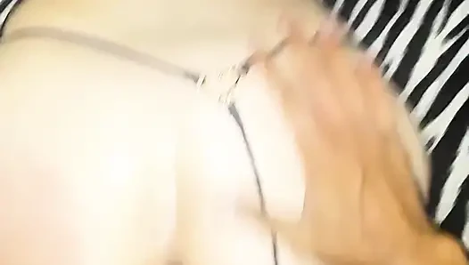 Putting it in the ass of the mature blonde milf who came on my cock