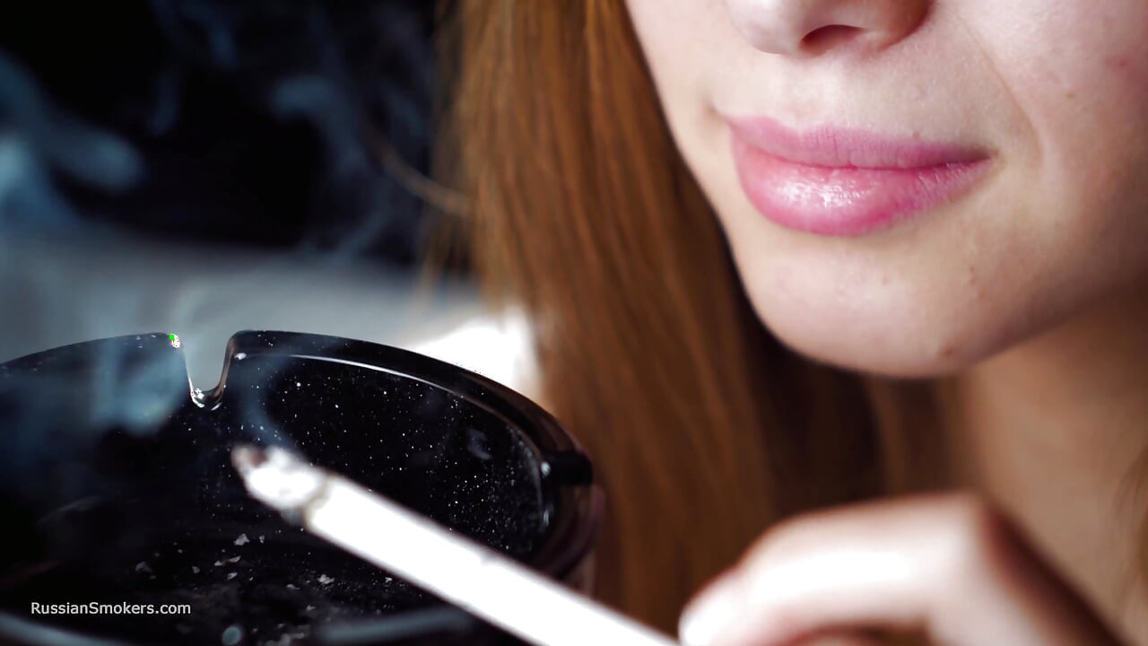 Soft Russian Beauty Smoking Cigarette Calm Moments