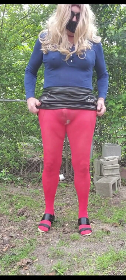 Cd walk outdoors. Piss my pantyhose, feet and shoes. | Clip 1