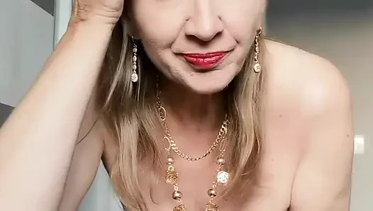 Granny talk dirty and play with horny pussy in black stockings