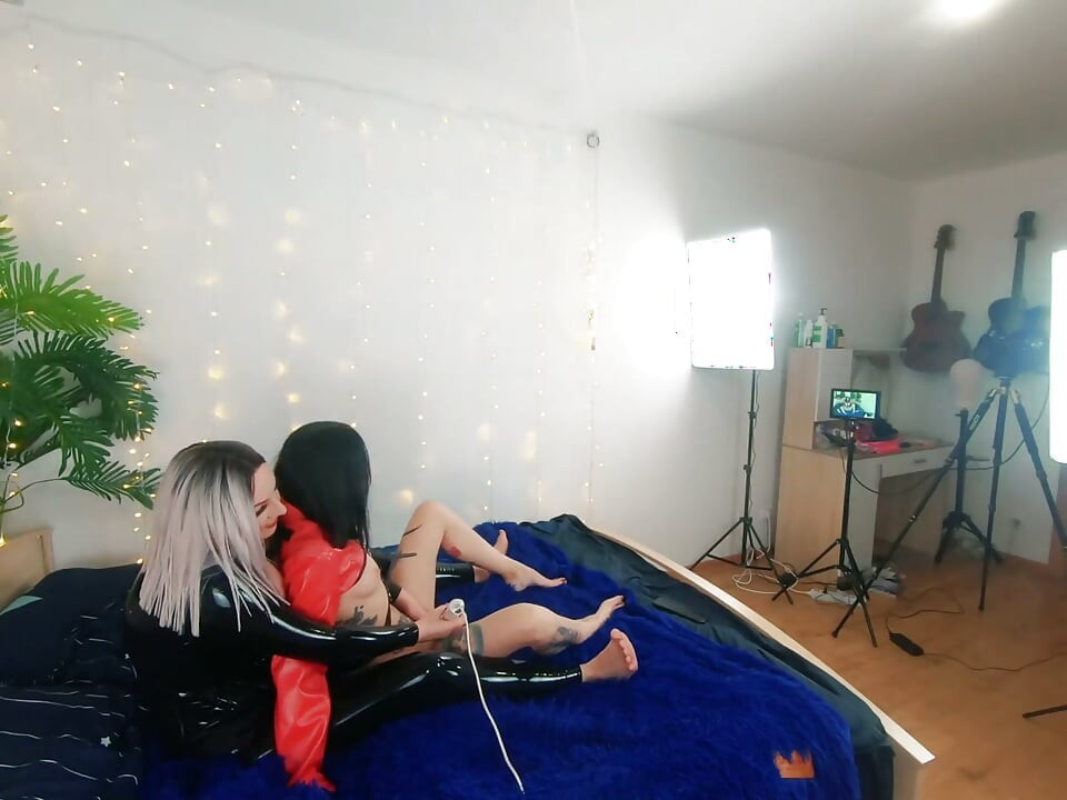 Backstage of Pretty Lesbian Fetish Girls Doing Sex Video. Positive Femdom, Sex Play, Latex Leather