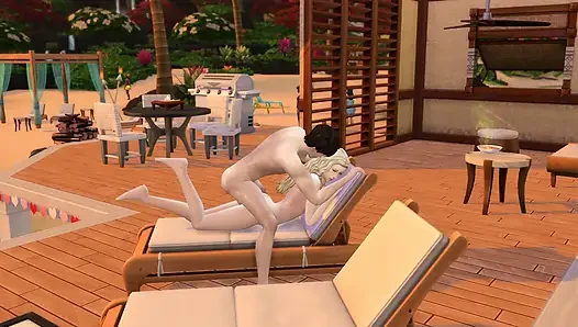 Couple in love have sex in public on the beach