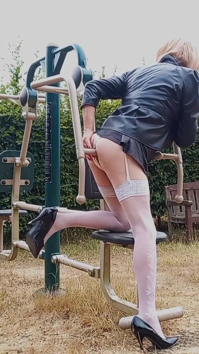Unforgettable moment from "Crossdresser Workout Routine in the Park"