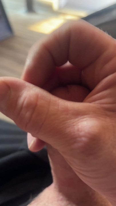 Jerking off on the deck with cum shot