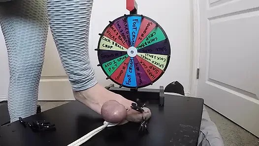 She inserts a 30cm probe all the way into his meaty cock. Playing BDSM roulette.