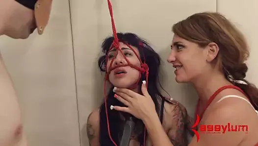 Humiliated BDSM teen sub sucks up spit
