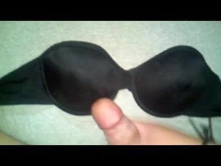 cum on black bra (strapless)