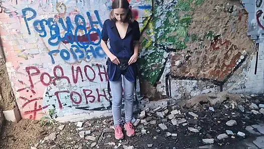 Anastasia Mistress Outdoor dangerous pegging in public doggy style best slave strapon in abandoned swimming pool dolphin Russia
