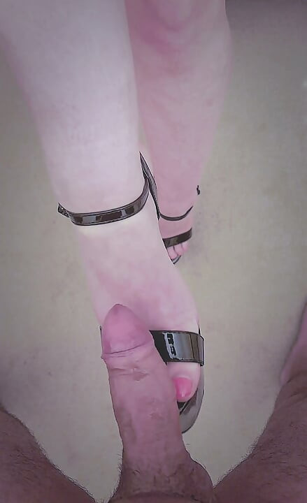 Femdom Handjob and Sub Cleanup Off Heels