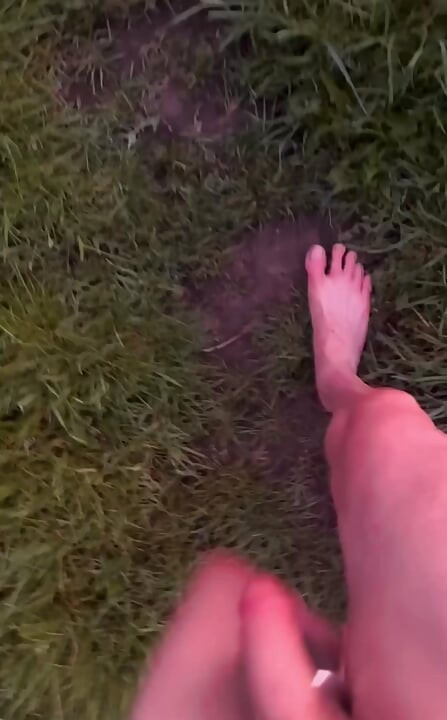 Horny on a barefoot nude walk so I edged my fat cock
