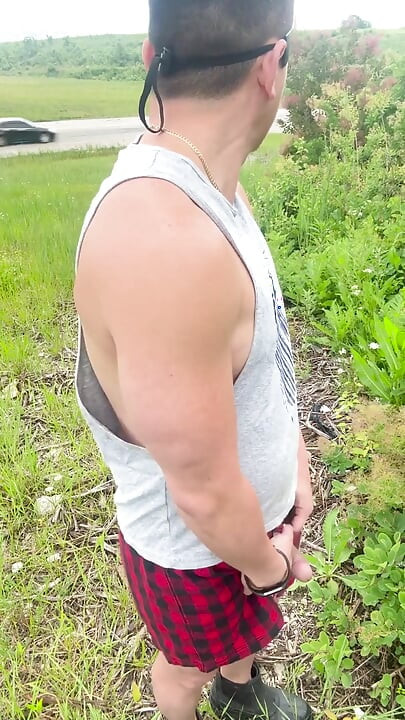 Muscular Asian Hunk Strips and Flexes Naked by the Highway Muscle Worship Jo & Cum Eating