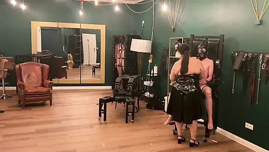 Latex Dommes Stretch Bound Slave's Ass Wide Open