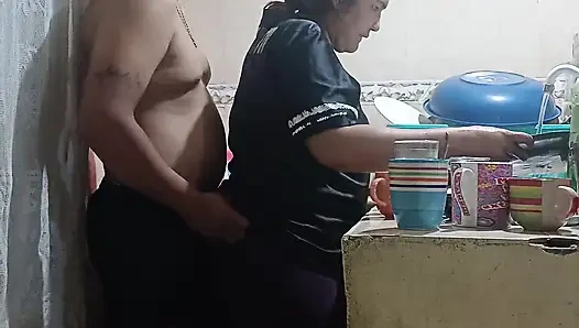 I fuck my stepsister in the kitchen, my aunt almost discovers us