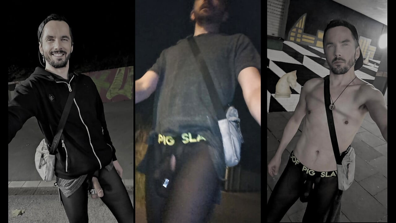 Walking through the city in see-through leggings (Bulge Meggings)