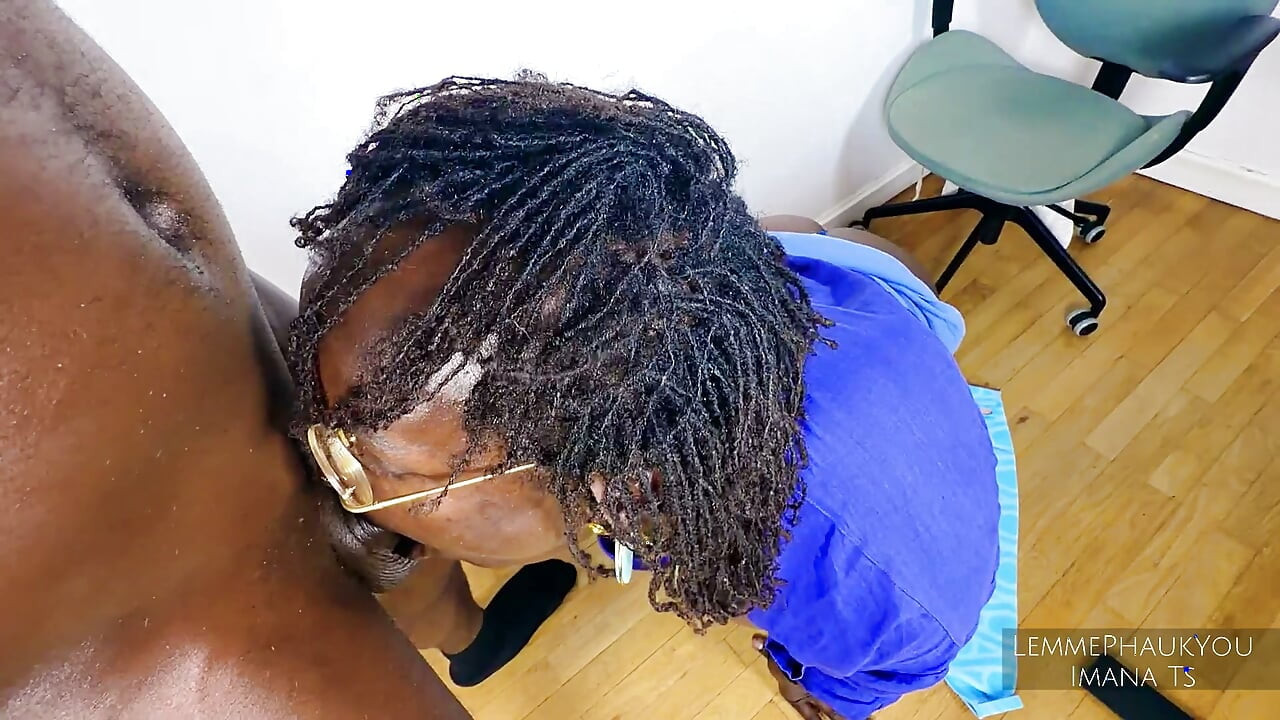 Black trans Serving Big black Curved Dick In Her Office