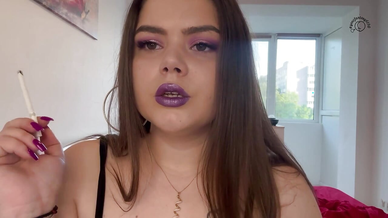 Smoking Cigarettes with Purple Make-up and Lipstick