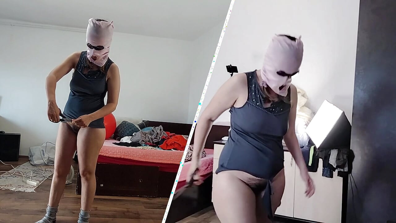 Sexy wife with hairy pussy dancing naked. Hairy brunette pussy, big tits, big ass.