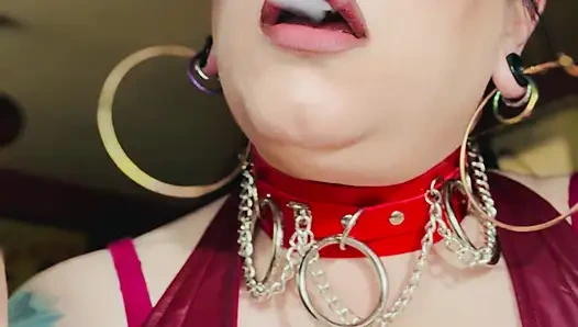 Leather Clad Tina Snua Smoking A Cigarette With Lots Of Dangles