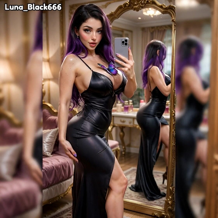 Luna Black modeling for the cameras. (AI generated) - 100% 3D animated content. No co-performers, no real people.