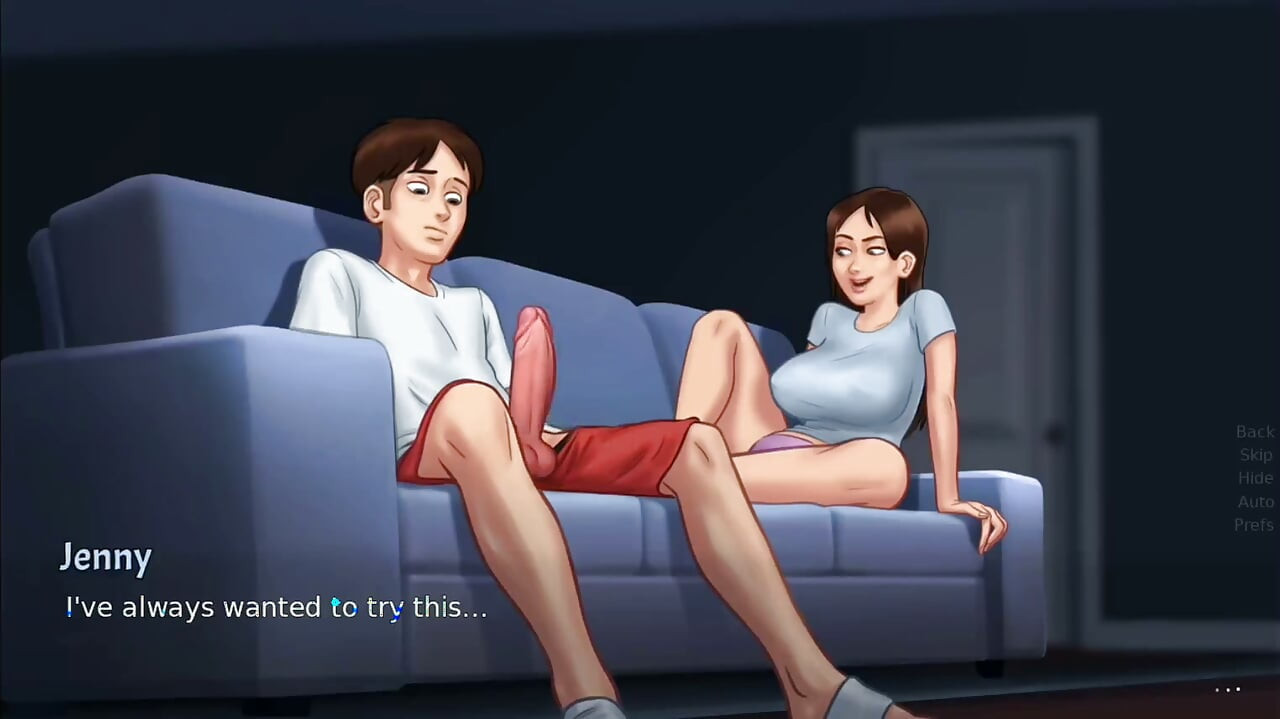 Debbie gives Anon's huge monster cock a surprise footjob - summertime saga gameplay