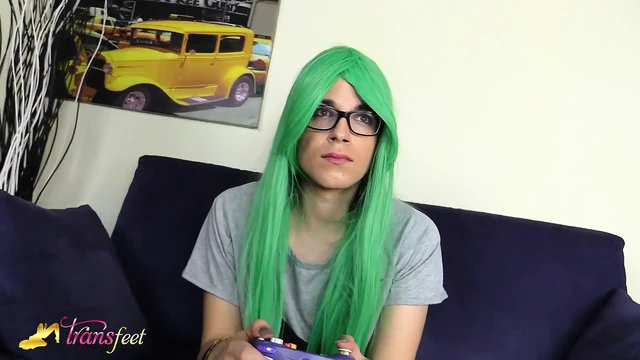 Sexy tranny feet play and playing a game with a dong