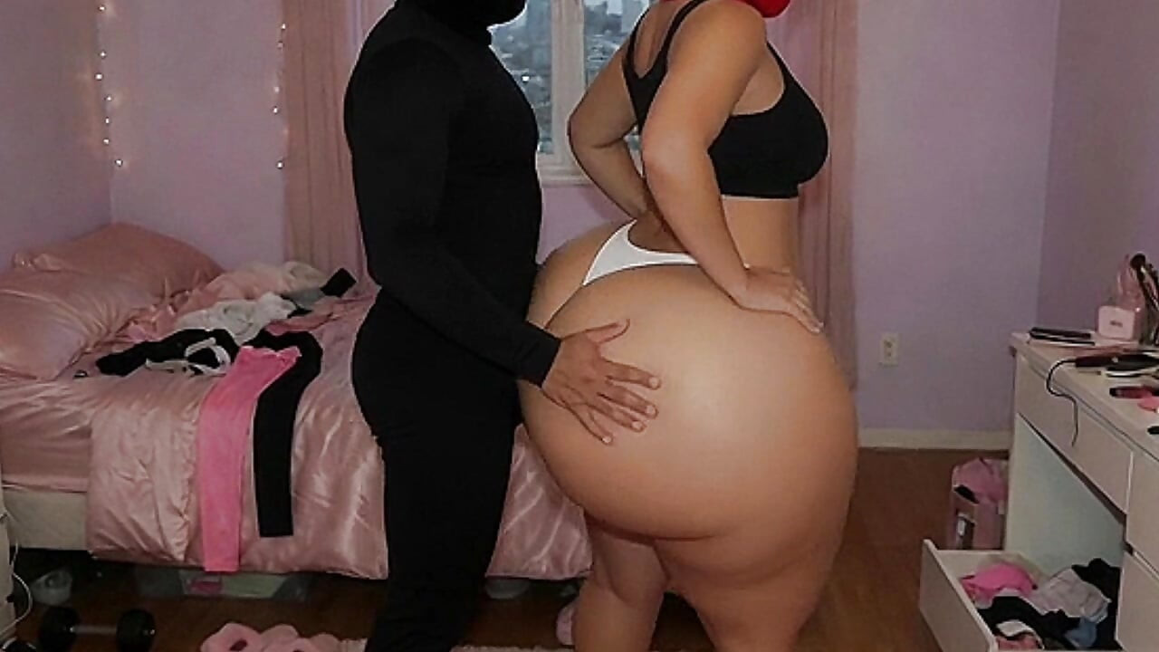Big Ass Latina in Tight White Leggings Gets Pressed from Behind