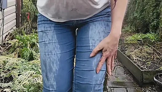 Muddy White Mocs and Jeans Pee