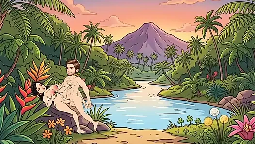 Man fucks woman with big cock in the forest, woman is very happy.