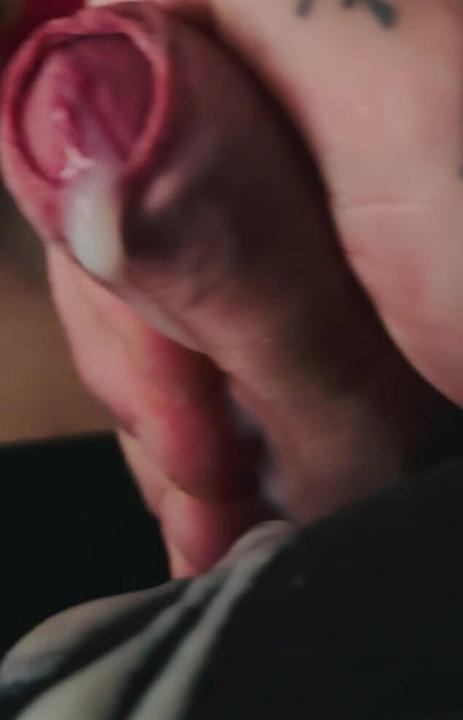 My uncut cock cumming up close