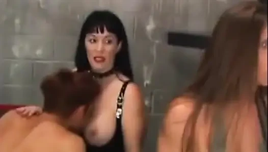 Two hot domes pegging slave in dungeon