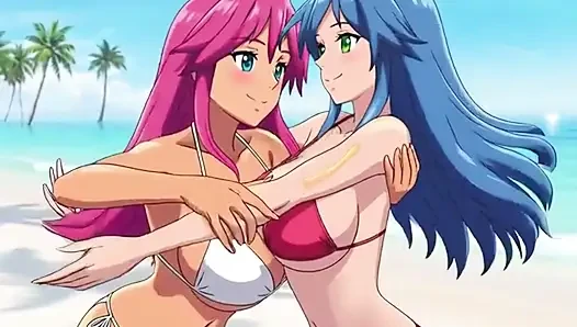 Two busty girls enjoy lesbian sex at private beach vacation