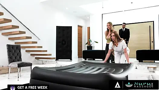 NURU MASSAGE - Sexy Masseuses Charm A Big Client With Hot Threesome FRENCH SUBTITLES