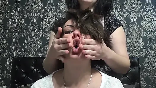 Nose fingering, face messing, silly faces, stockings on head, lips fetish! To Kate!