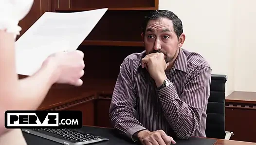 Desperate Student Katee V Earns Her Scholarship the Hard Way on Counselor's Desk