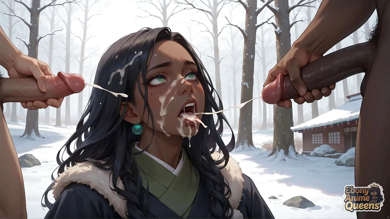Ebony, Horny, Slutty, and Messy for the First Time in a Snowy Village.