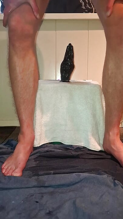 Solo gay NoFace Twink X riding huge dildo's and destroying his ass