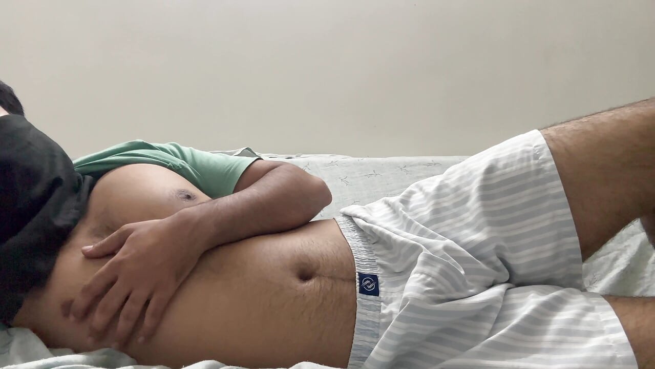 Masked Desi Twink Jerks Off in Bed and Cums