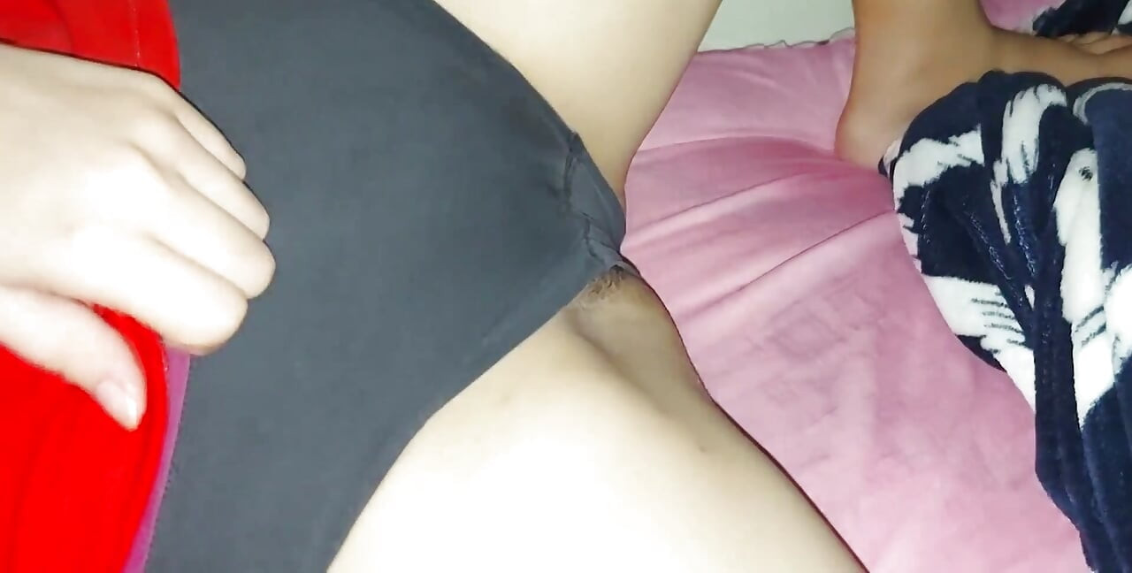 In My Step Sister's Room She Makes Her Pantyhose on Her Side and Shows Her Pussy