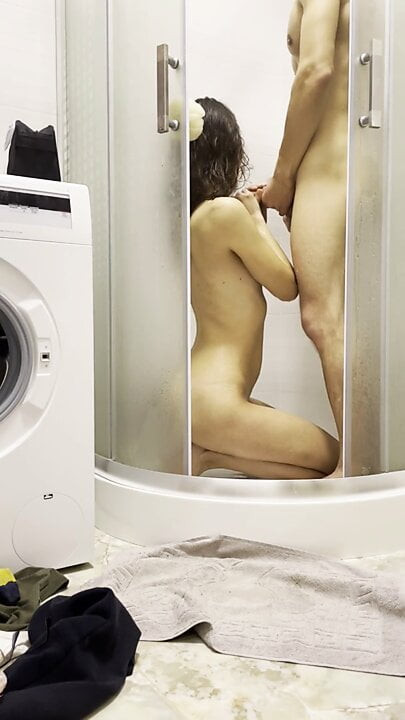 Exciting sex of a beautiful couple in the shower