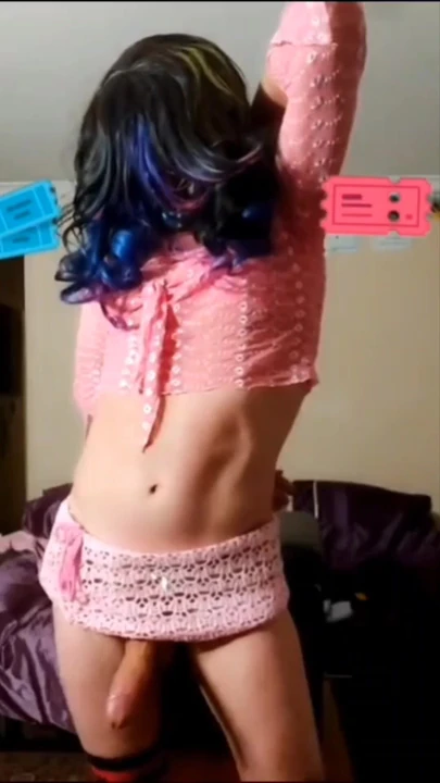 Pink knitted skirt and nude pre cum dribbling to taste