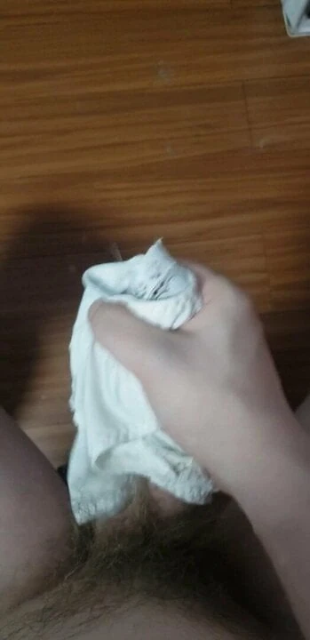 Masturbating cumshot in neighbor's panties
