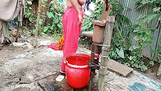 Refreshing Outdoor Bath in an Open Field