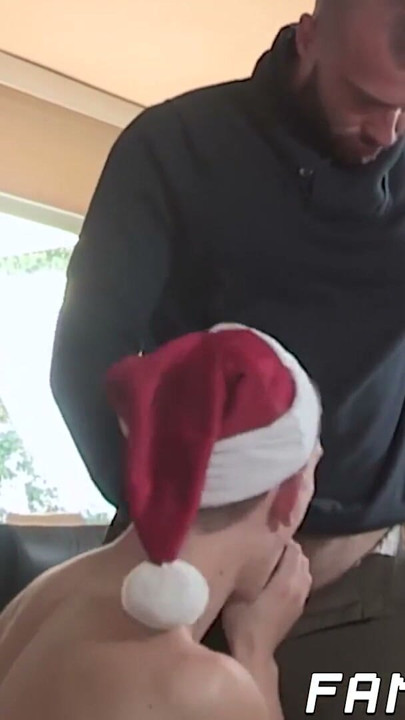 Double blowjob with two guys and their stepdad on Christmas | Clip 1