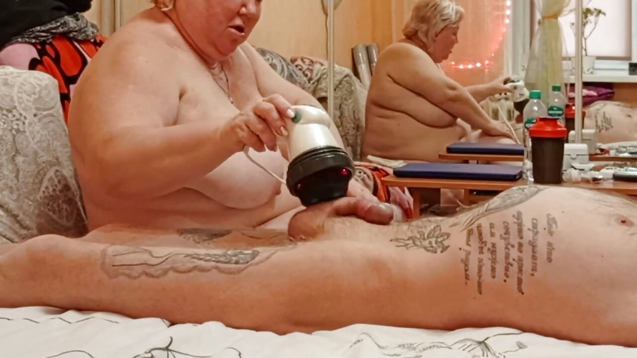 Mother-in-law Massages Cock and Balls, Then Sucks Cock and Gets a Mouthful of Cum