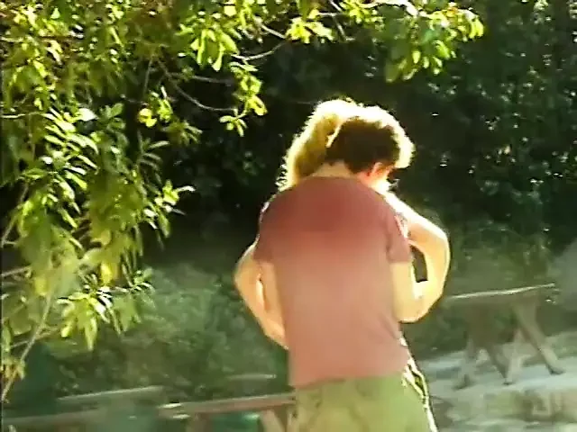 Blonde laid outside gets pussy finger fucked by guy