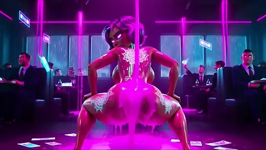 Cyberpunk Neon Oil Twerk: Nude Voluptuous Back Dances 2034