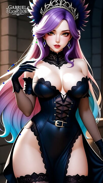 Hentai gothic girls with dyed hair showing off their big tits 2